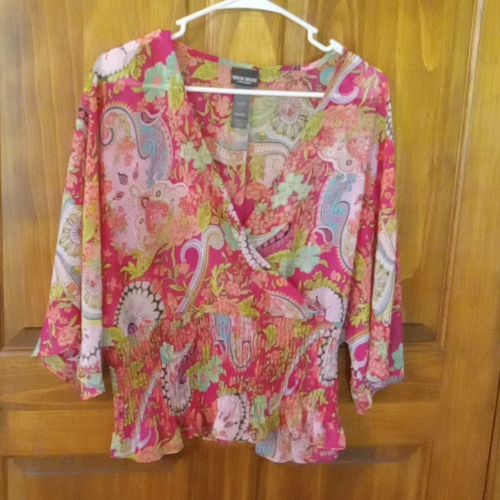 Bisou Bisou Michele Bohbot Size Large Sheer women's Multi Colored Top